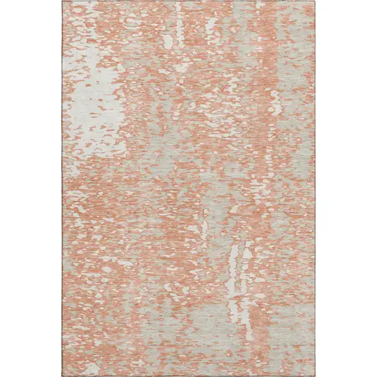 Coral Taupe And Ivory Abstract Washable Area Rug With UV Protection Photo 1