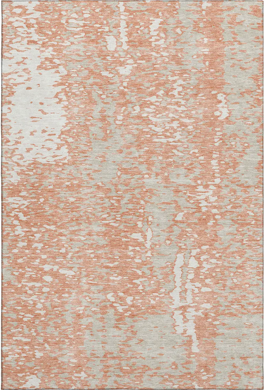 Coral Taupe And Ivory Abstract Washable Area Rug With UV Protection Photo 1