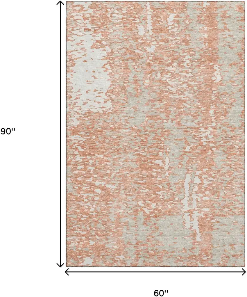 Coral Taupe And Ivory Abstract Washable Area Rug With UV Protection Photo 8
