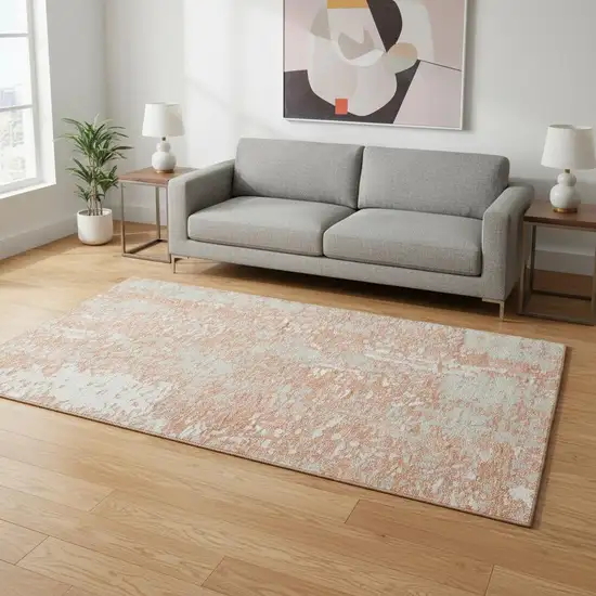 Coral Taupe And Ivory Abstract Washable Area Rug With UV Protection Photo 2