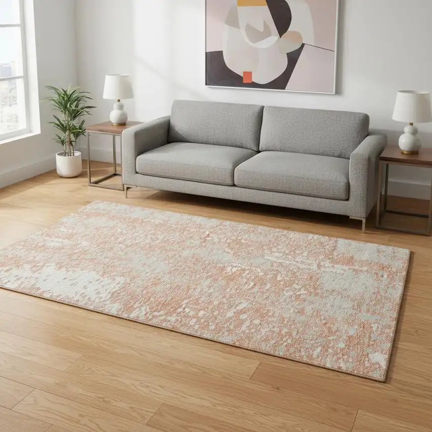 Coral Taupe And Ivory Abstract Washable Area Rug With UV Protection Photo 2