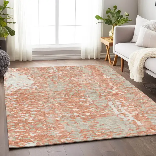 Coral Taupe And Ivory Abstract Washable Area Rug With UV Protection Photo 4