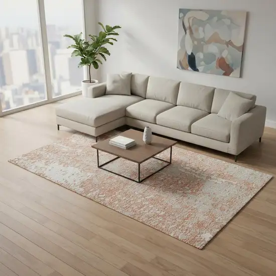 Coral Taupe And Ivory Abstract Washable Area Rug With UV Protection Photo 2