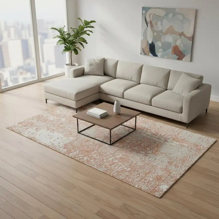 Coral Taupe And Ivory Abstract Washable Area Rug With UV Protection Photo 2