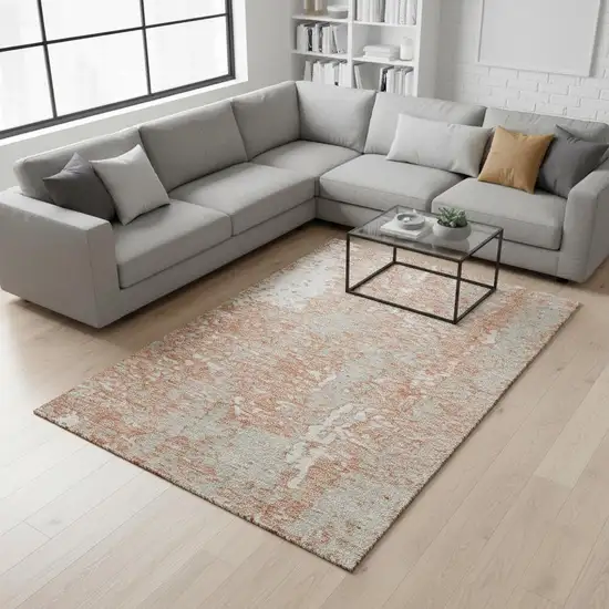 Coral Taupe And Ivory Abstract Washable Area Rug With UV Protection Photo 2