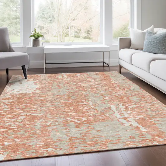 Coral Taupe And Ivory Abstract Washable Area Rug With UV Protection Photo 5