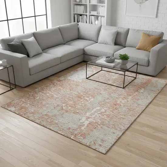 Coral Taupe And Ivory Abstract Washable Area Rug With UV Protection Photo 2