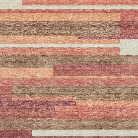 Coral Taupe And Orange Striped Washable Area Rug With UV Protection Photo 3