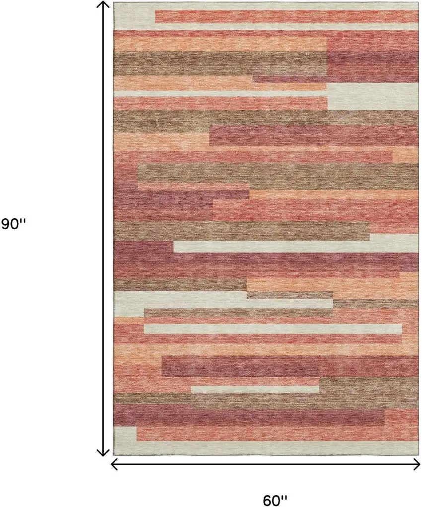 Coral Taupe And Orange Striped Washable Area Rug With UV Protection Photo 3