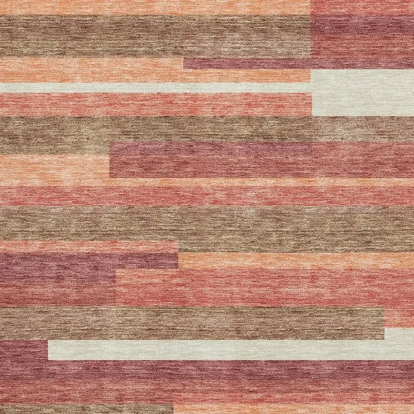Coral Taupe And Orange Striped Washable Area Rug With UV Protection Photo 3