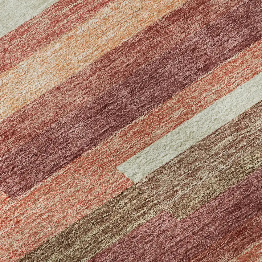 Coral Taupe And Orange Striped Washable Area Rug With UV Protection Photo 8