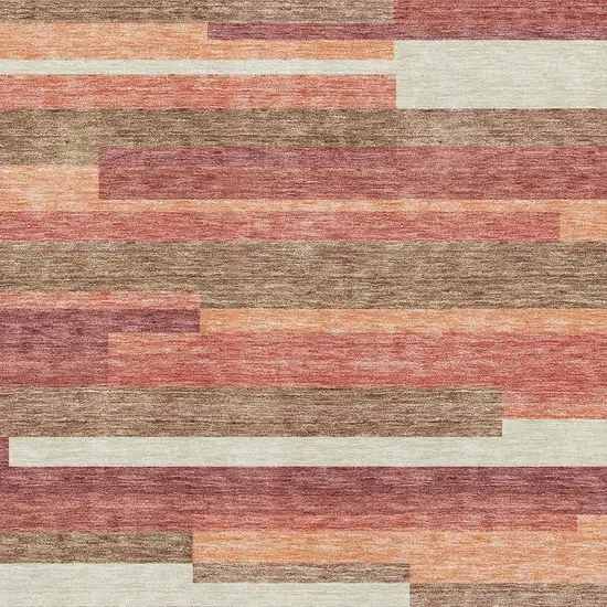 Coral Taupe And Orange Striped Washable Area Rug With UV Protection Photo 3