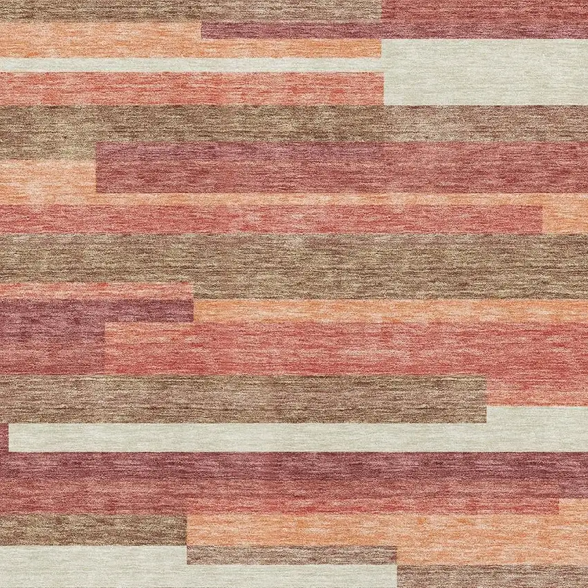 Coral Taupe And Orange Striped Washable Area Rug With UV Protection Photo 3