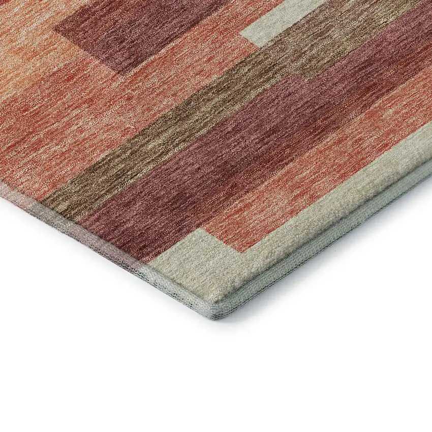 Coral Taupe And Orange Striped Washable Area Rug With UV Protection Photo 7