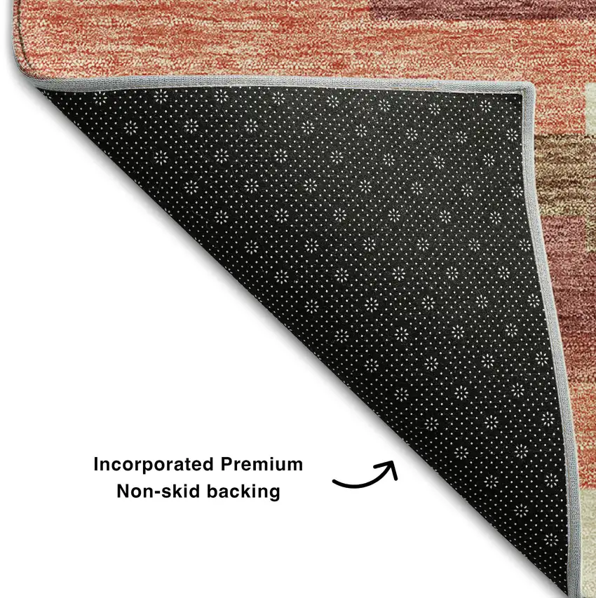 Coral Taupe And Orange Striped Washable Area Rug With UV Protection Photo 6