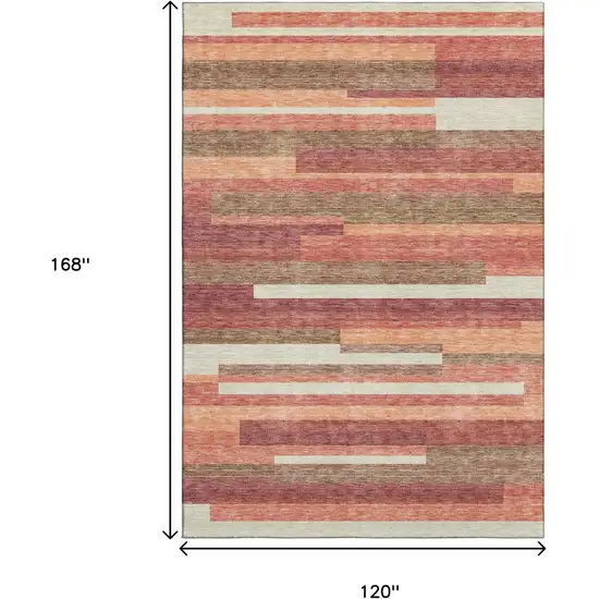 Coral Taupe And Orange Striped Washable Area Rug With UV Protection Photo 3