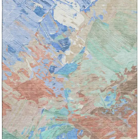 Coral Teal And Copper Abstract Washable Area Rug With UV Protection Photo 3
