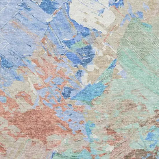 Coral Teal And Copper Abstract Washable Area Rug With UV Protection Photo 2