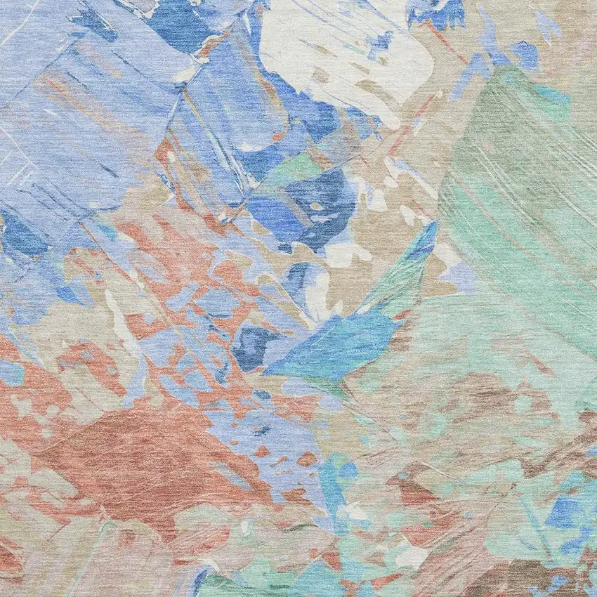 Coral Teal And Copper Abstract Washable Area Rug With UV Protection Photo 2