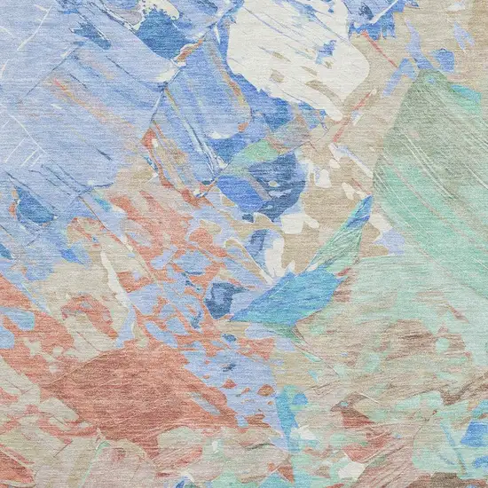 Coral Teal And Copper Abstract Washable Area Rug With UV Protection Photo 2