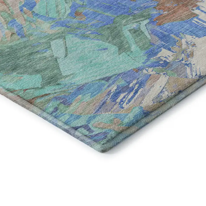 Coral Teal And Copper Abstract Washable Area Rug With UV Protection Photo 7
