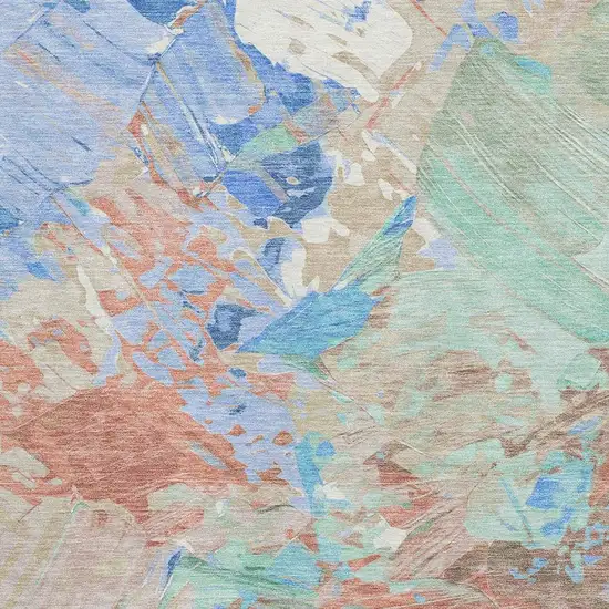 Coral Teal And Copper Abstract Washable Area Rug With UV Protection Photo 2