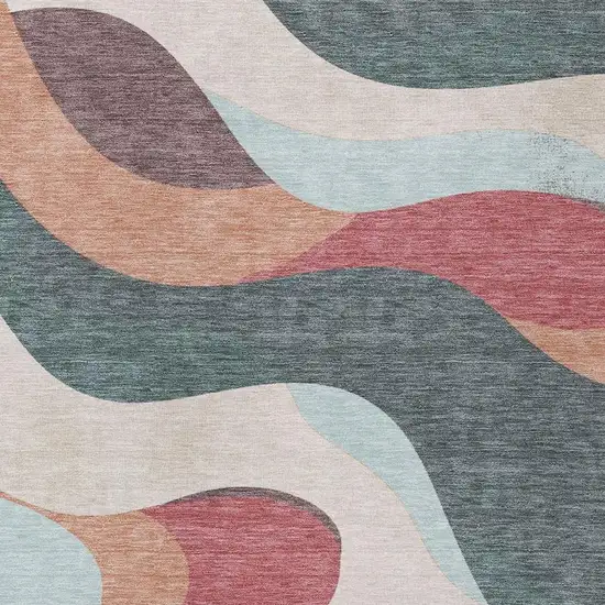 Coral Teal Blue And Ivory Abstract Washable Indoor Outdoor Area Rug Photo 7