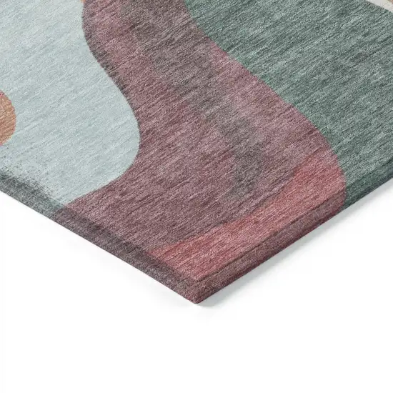 Coral Teal Blue And Ivory Abstract Washable Indoor Outdoor Area Rug Photo 5