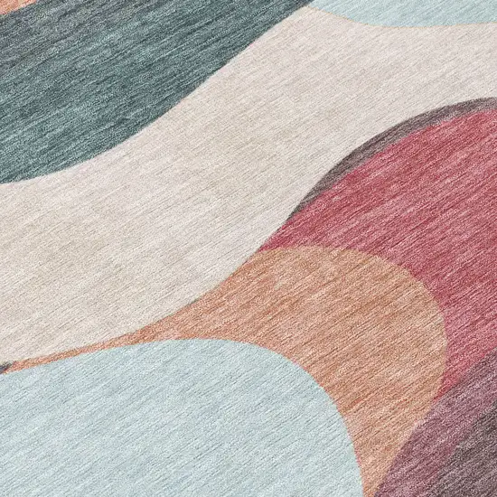 Coral Teal Blue And Ivory Abstract Washable Indoor Outdoor Area Rug Photo 5