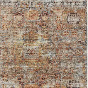 Photo of Coral Terra Cotta And Beige Floral Washable Indoor Outdoor Area Rug