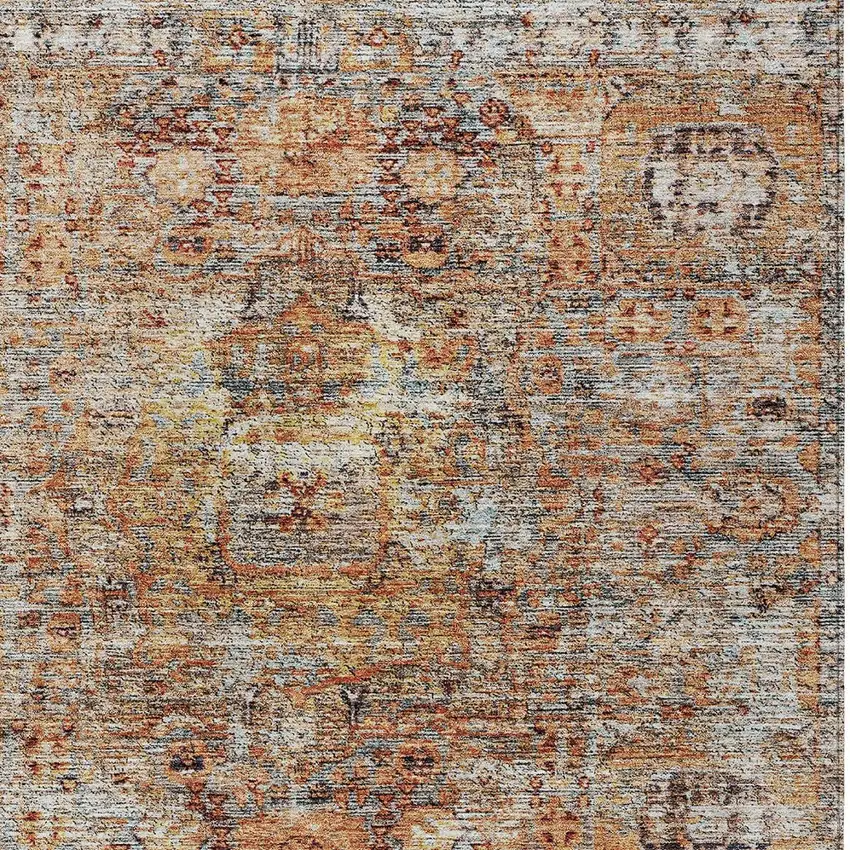 Coral Terra Cotta And Beige Floral Washable Indoor Outdoor Area Rug Photo 6