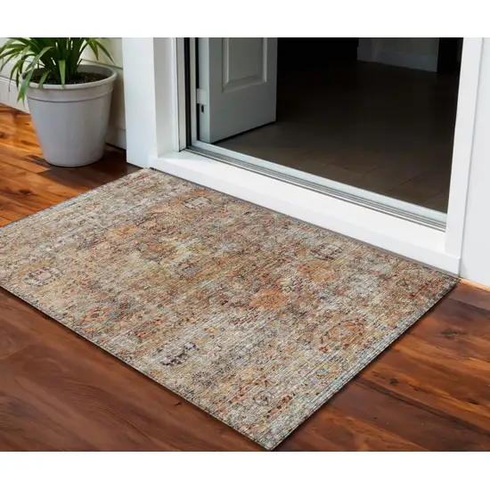 Coral Terra Cotta And Beige Floral Washable Indoor Outdoor Area Rug Photo 1