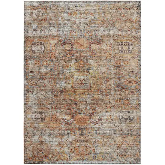 Coral Terra Cotta And Beige Floral Washable Indoor Outdoor Area Rug Photo 7