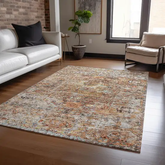 Coral Terra Cotta And Beige Floral Washable Indoor Outdoor Area Rug Photo 9