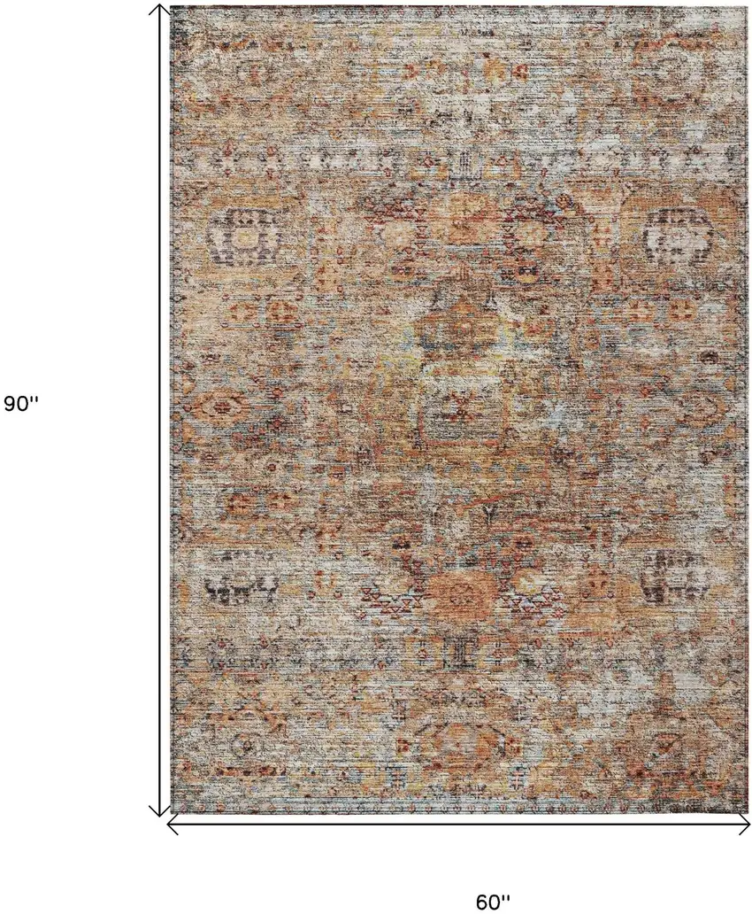 Coral Terra Cotta And Beige Floral Washable Indoor Outdoor Area Rug Photo 8