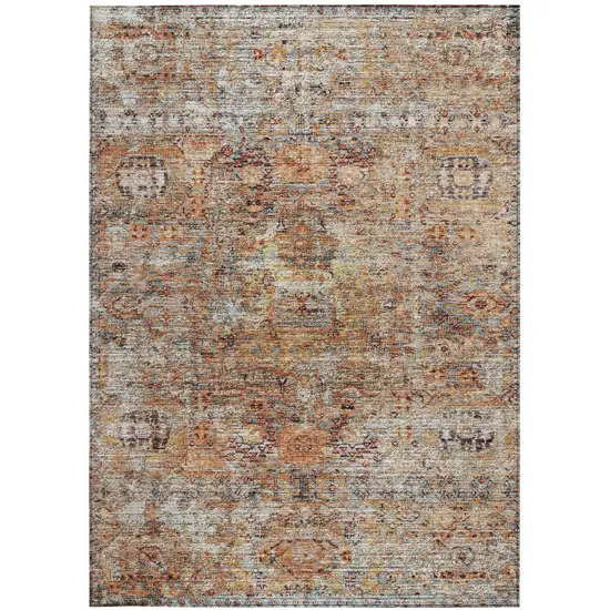 Coral Terra Cotta And Beige Floral Washable Indoor Outdoor Area Rug Photo 7