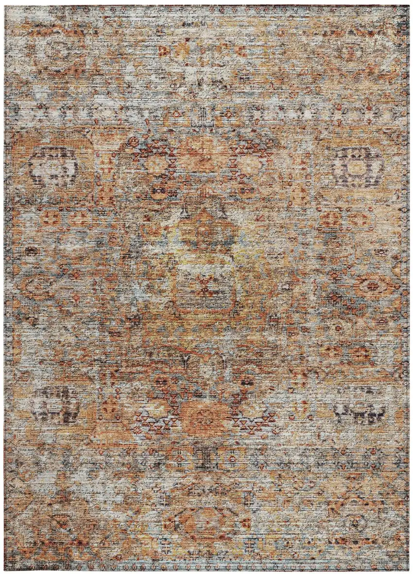 Coral Terra Cotta And Beige Floral Washable Indoor Outdoor Area Rug Photo 7