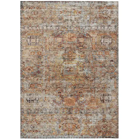 Coral Terra Cotta And Beige Floral Washable Indoor Outdoor Area Rug Photo 2