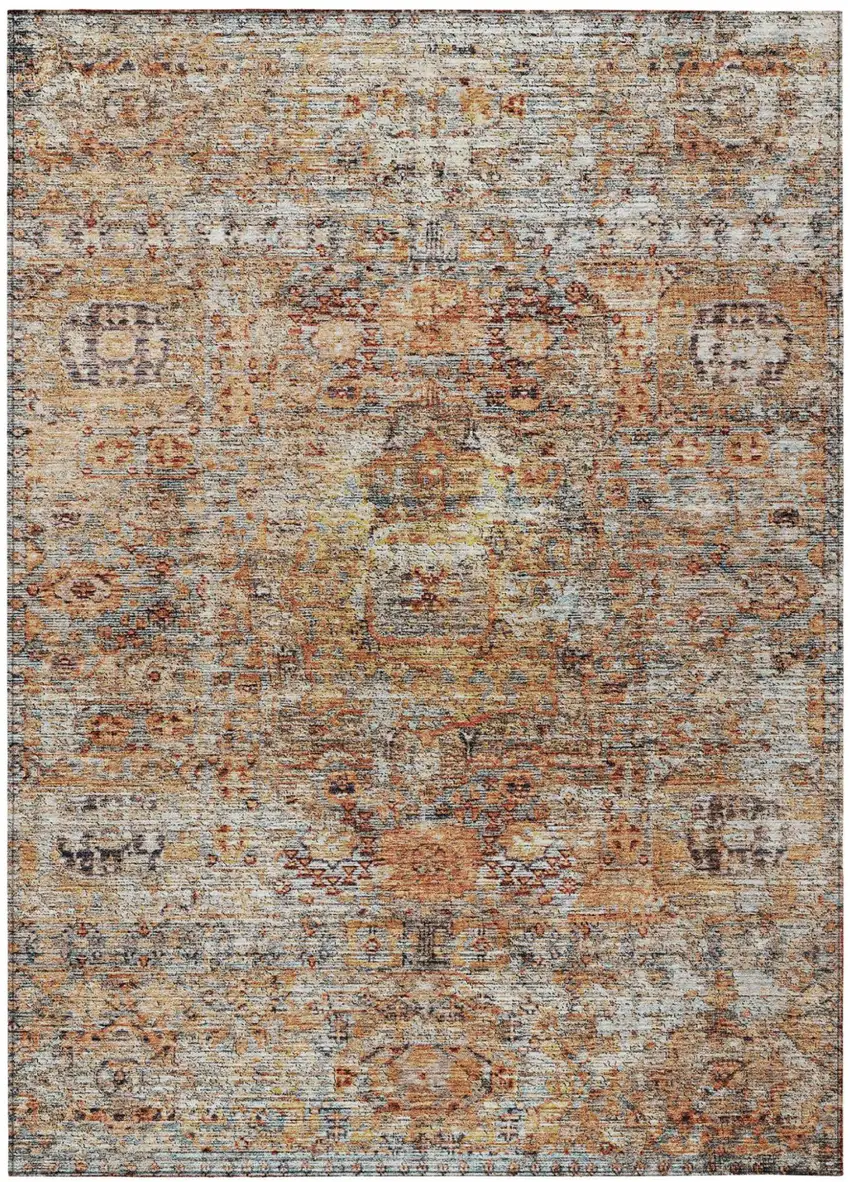 Coral Terra Cotta And Beige Floral Washable Indoor Outdoor Area Rug Photo 2
