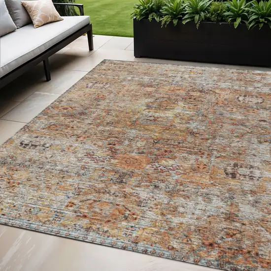 Coral Terra Cotta And Beige Floral Washable Indoor Outdoor Area Rug Photo 1