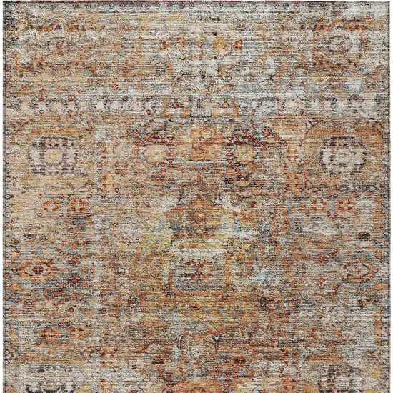 Coral Terra Cotta And Beige Floral Washable Indoor Outdoor Area Rug Photo 7