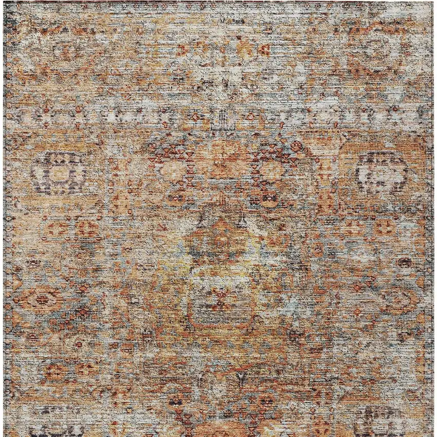 Coral Terra Cotta And Beige Floral Washable Indoor Outdoor Area Rug Photo 7