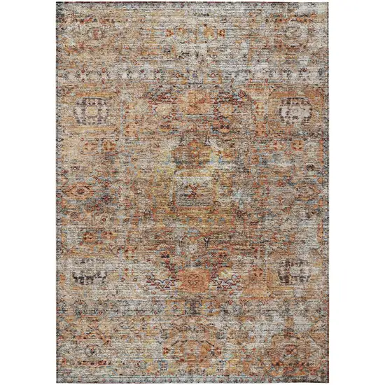 Coral Terra Cotta And Beige Floral Washable Indoor Outdoor Area Rug Photo 2