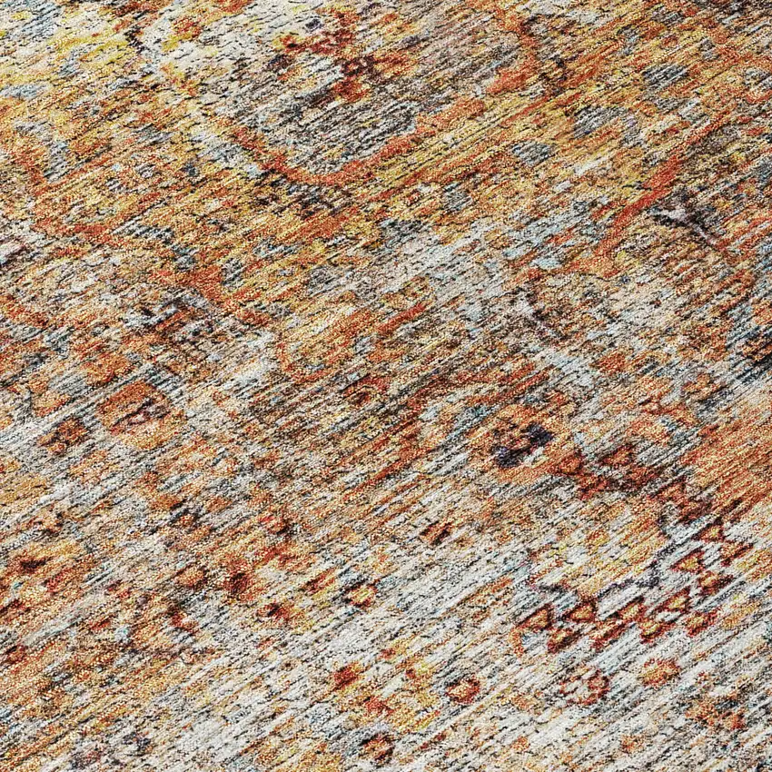 Coral Terra Cotta And Beige Floral Washable Indoor Outdoor Area Rug Photo 5