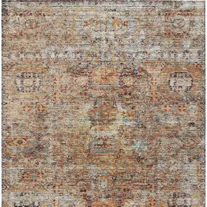 Photo of Coral Terra Cotta And Beige Floral Washable Indoor Outdoor Area Rug