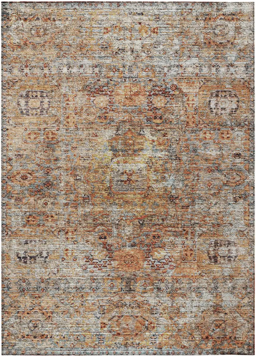 Coral Terra Cotta And Beige Floral Washable Indoor Outdoor Area Rug Photo 2