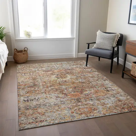 Coral Terra Cotta And Beige Floral Washable Indoor Outdoor Area Rug Photo 9