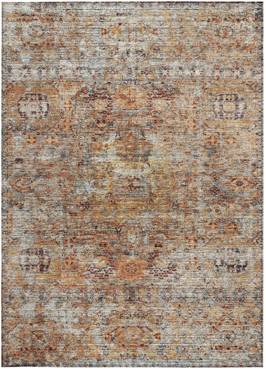 Coral Terra Cotta And Beige Floral Washable Indoor Outdoor Area Rug Photo 6
