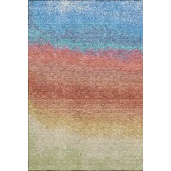 Coral Wheat And Blue Ombre Washable Area Rug With UV Protection Photo 7