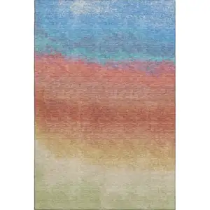 Photo of Coral Wheat And Blue Ombre Washable Area Rug With UV Protection